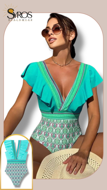 Enterizo estampado aquamarine con faralao en manga halter