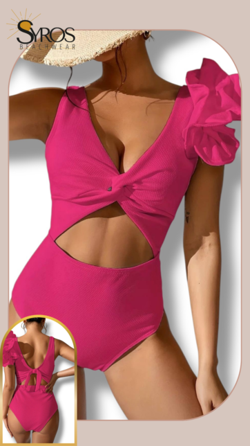 Enterizo fucsia texturizado con volante en hombro elegante