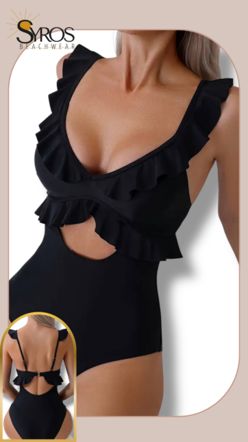 Enterizo negro con volante hombros y busto