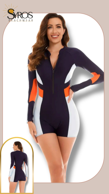 Entero manga larga short  negro costados blanco naranja