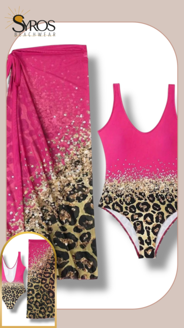entero fucsia olimpico con estampado animal print y diamantes