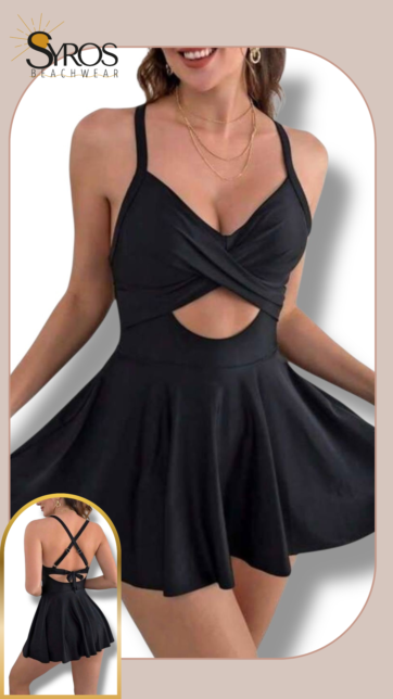 Enterizo negro cruzado con falda