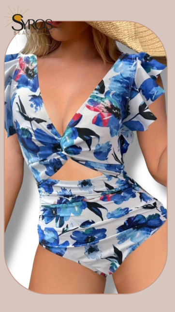 Enterizo estampado blanco con azul con faralao en mangas