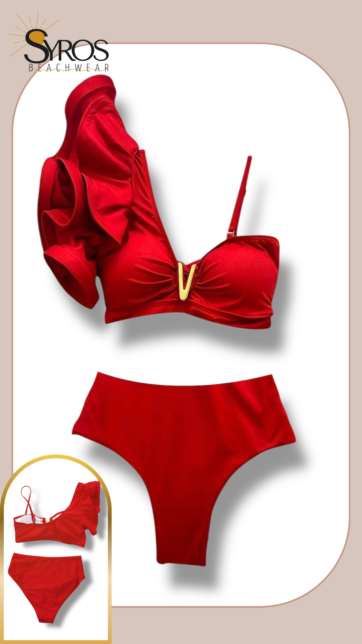 bikini Rojo sosten con faralao una manga panti alta