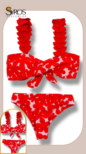 bikini rojo  estampado faralao en hombros