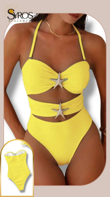 enterizo amarillo con estrellas de mar