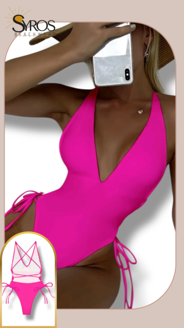 Enterizo fucsia escotado con amarre en costados