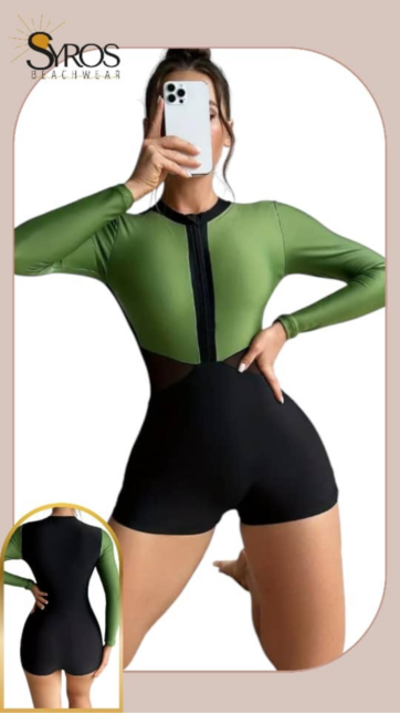 Entero manga larga short negro y verde