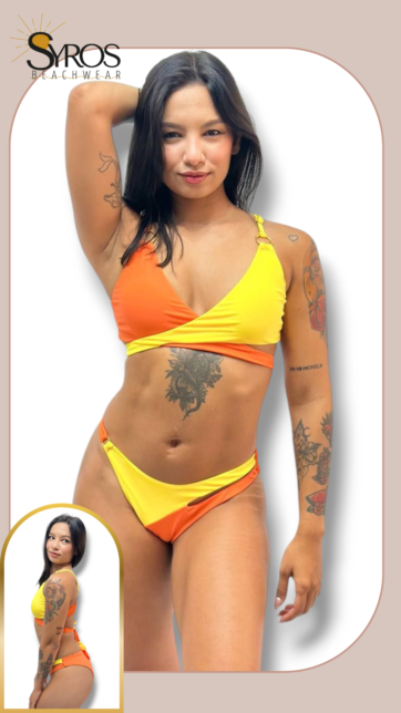 Bikini naranja con amarillo argollas en top