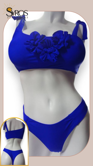 Bikini azul rey flores en top panty semihilo