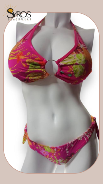 Bikini fucsia estampado colorido aro en top