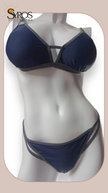 Bikini panty azul marino con borde gris claro  triangulo gris