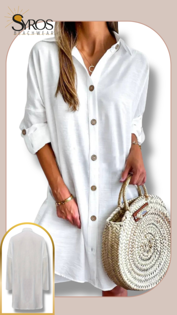 Vestido Camisero blanco botones marron ML Talla S/L