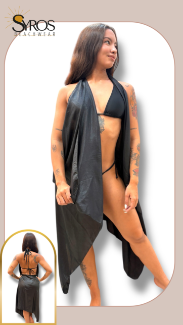 Pareo largo negro satinado