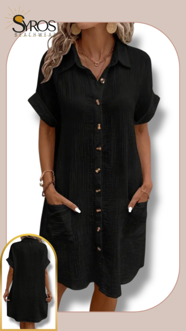 Vestido camisero negro bolsillos MC Talla S/M/L