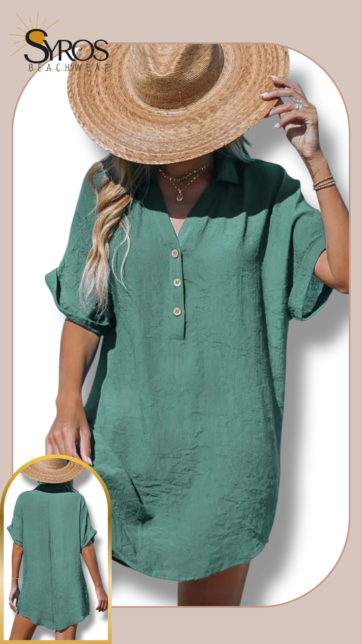 Vestido camisero lino verde esmeralda Talla M