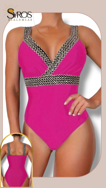 Entero Fucsia con bordado negro y dorado lentejuelas