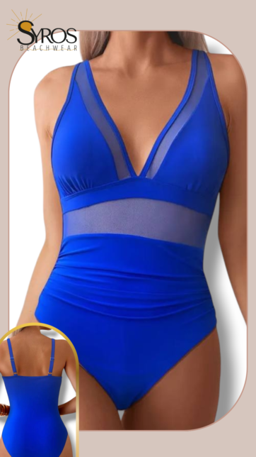 Entero Azul rey con malla en busto y cintura