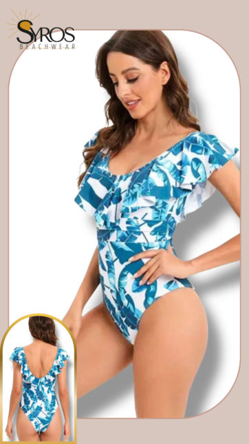 Entero faralado en manga y superior blanco con hojas azules