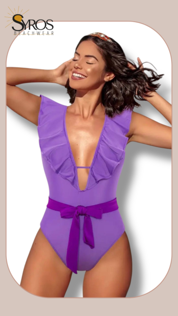 Entero morado faralados en mangas cinturon violeta