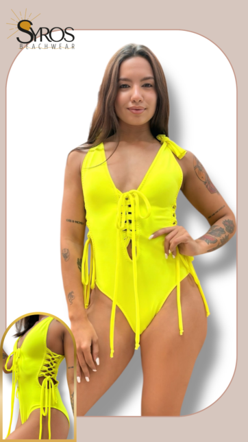 Entero Amarillo Neon trenzado delantero y costados
