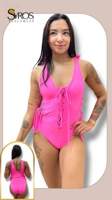 Entero Fucsia Neon trenzado delantero y costados