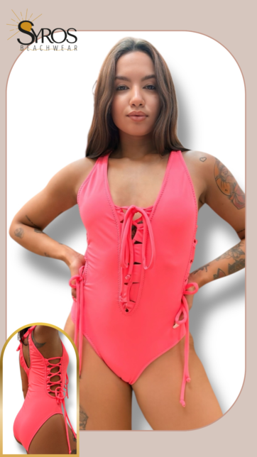 Entero Coral Neon trenzado delantero y costados