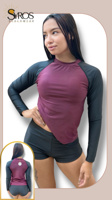 Tankini short vinotinto mangas negras