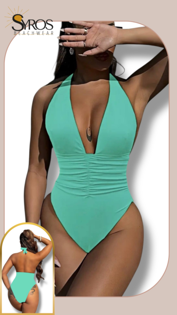 Entero Verde Menta Arruche frontal amarrado en cuello