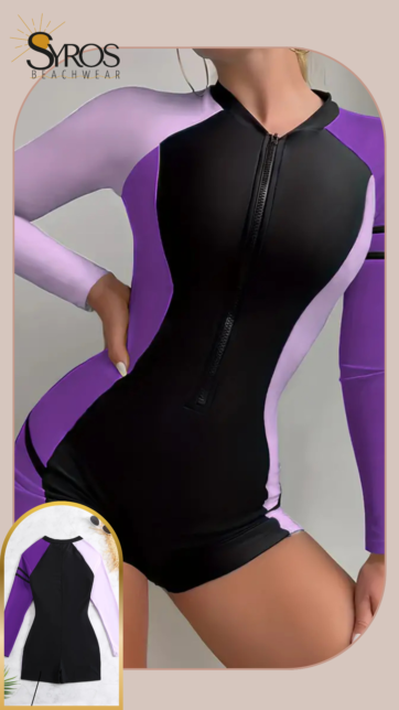 Entero manga larga short negro mangas morada y lila costados lila