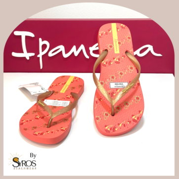 Sandalias Ipanema coral con flores doradas y rojas