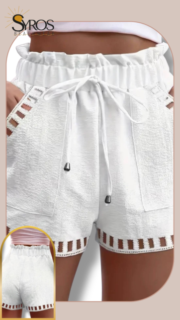 Short Blanco bordado cuadrado Talla S/L