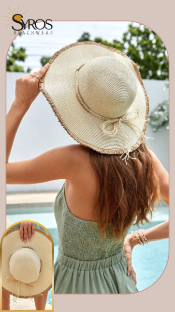 Sombrero de playa beige grande con borde de paja