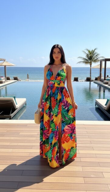 Vestido floreado multicolor abertura lateral Talla M