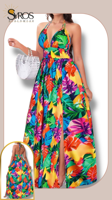 Vestido floreado multicolor abertura lateral Talla M