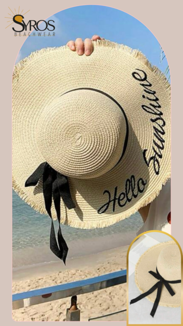 Sombrero Beige grande hello sunshine con cinta negra ancha