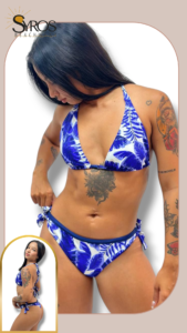 Triangulo azul marino estampado hojas azules panty semihilo ajustable