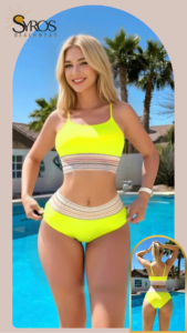 Bikini amarillo de top y panty con fajin de colores