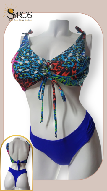 Bikini top estampado animal print panty corrida semihilo azul
