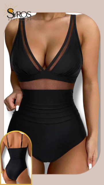 Entero negro con transparencia en cintura y busto