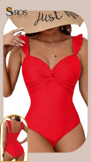 Entero rojo nudo en busto faralado en tirantes