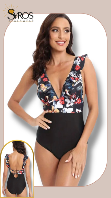 Entero negro con estampado en parte superior delantero faralado en mangas