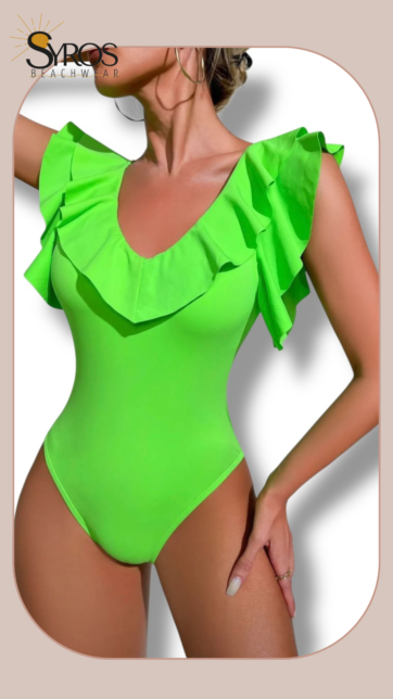 Entero verde manzana con faralado en cuello y espalda