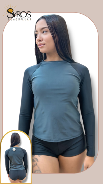 Tankini short gris con mangas negras