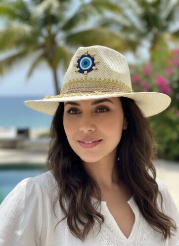 Sombrero decorado con detalles dorados ojo turco