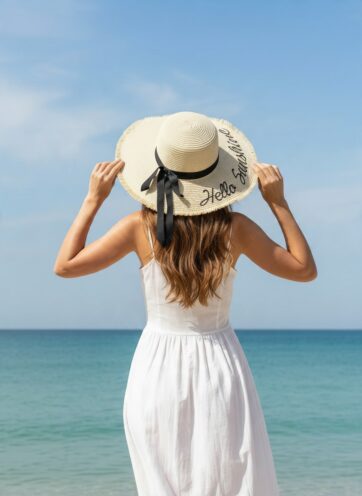 Sombrero Beige grande hello sunshine con cinta negra ancha