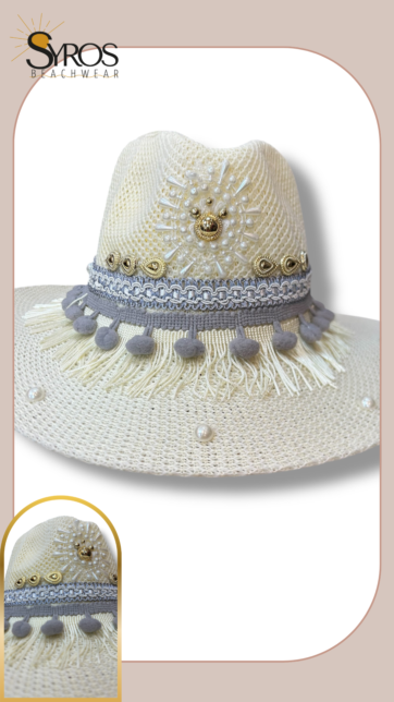 Sombrero decorado con detalles dorado y gris