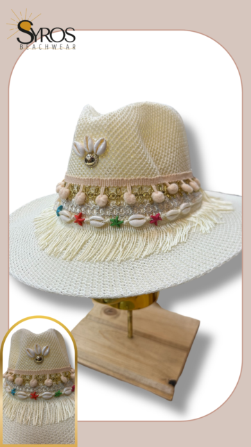 Sombrero decorado estrellitas de colores y caracoles