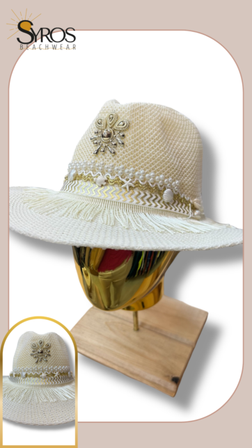 Sombrero decorado detalles dorado y blanco