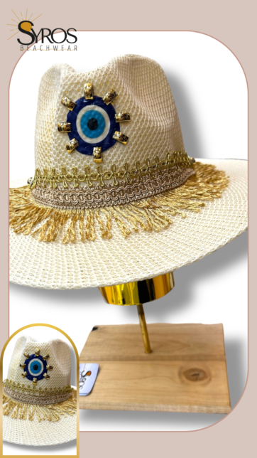 Sombrero decorado con detalles dorados ojo turco